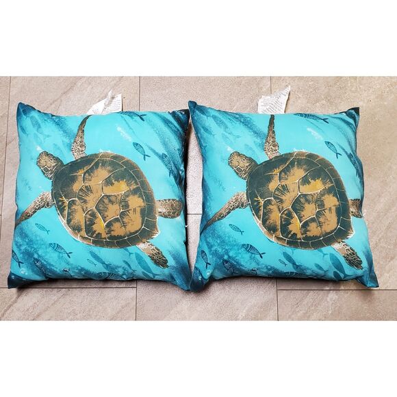 Mainstays 16" x 16" Reversible Sea Turtle Decorative Outdoor Throw Pillows - Picture 1 of 2